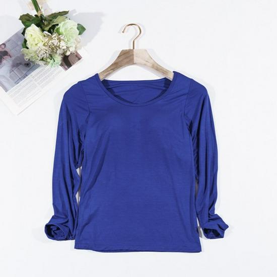Damen Einfarbiges Langarm-Top mit eingebautem BH-Cup – Schlichter Herbst-/Winter-Stil