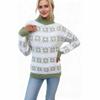 Women Loose Long Sleeve Stand Collar Snowflake Pattern Knit Pullover Sweater Top