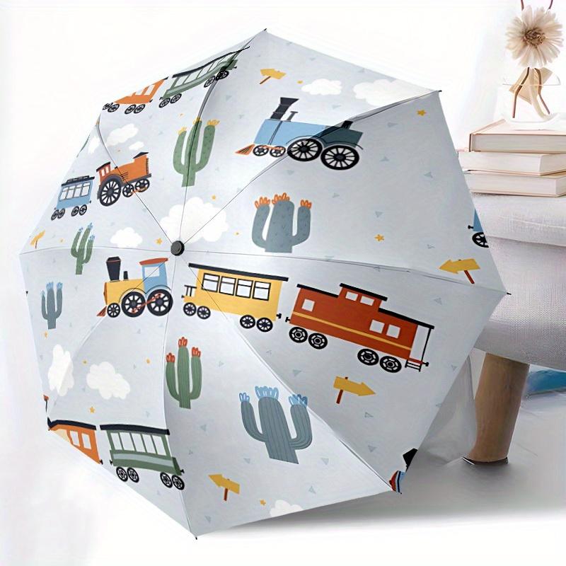 1pc Trains Cacti Automatic Open/Close Umbrella with One Touch Button,, Windproof Design   Lightweight Portable Umbrella for Women & Men6127