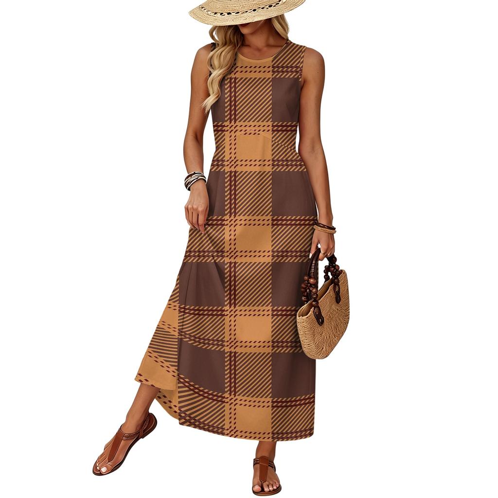 Women's Summer Dress Flowy Casual Midi Sundress with Pockets for Beach Vacation
