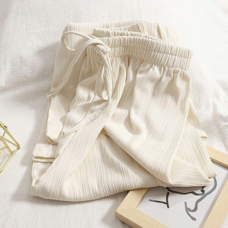 Pantaloni a Gamba Larga Estivi Larghi Sottili Drappeggiati Dritti Casual da Donna