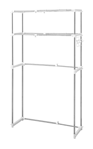 Pearl Metal Laundry Rack, Washing Machine Rack, 2-Tier with Shelf, Stainless Steel, Easy Assembly, N-7565