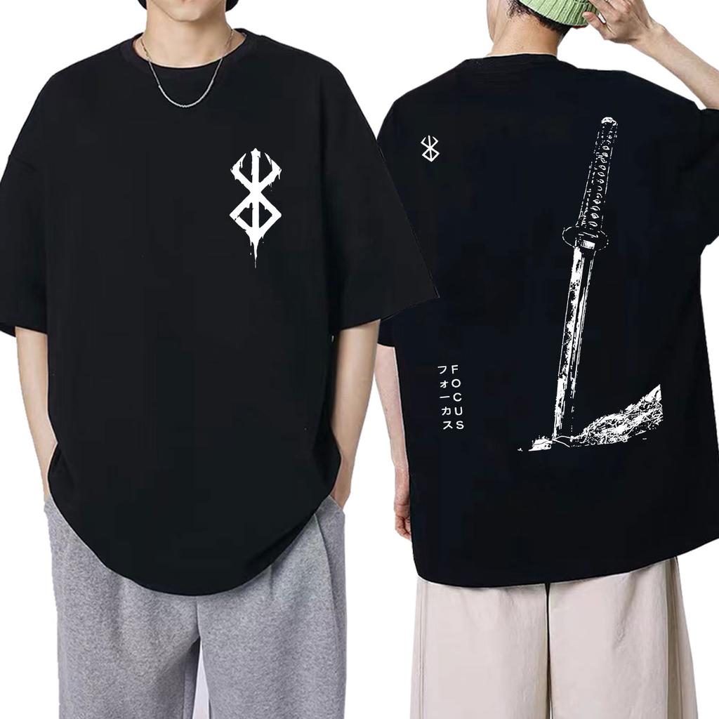 Anime Berserk Guts Classic T-Shirt Vintage Manga Swordsman Gatsu Zodd Fashion T Shirt Men's Cotton Oversized T-shirts Streetwear