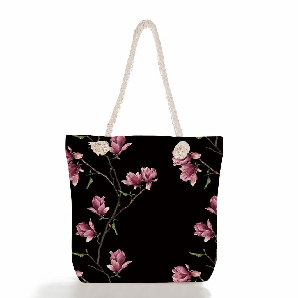 Multifunctional Flower Printed Thick Rope Shoulder Beach Bag 7585