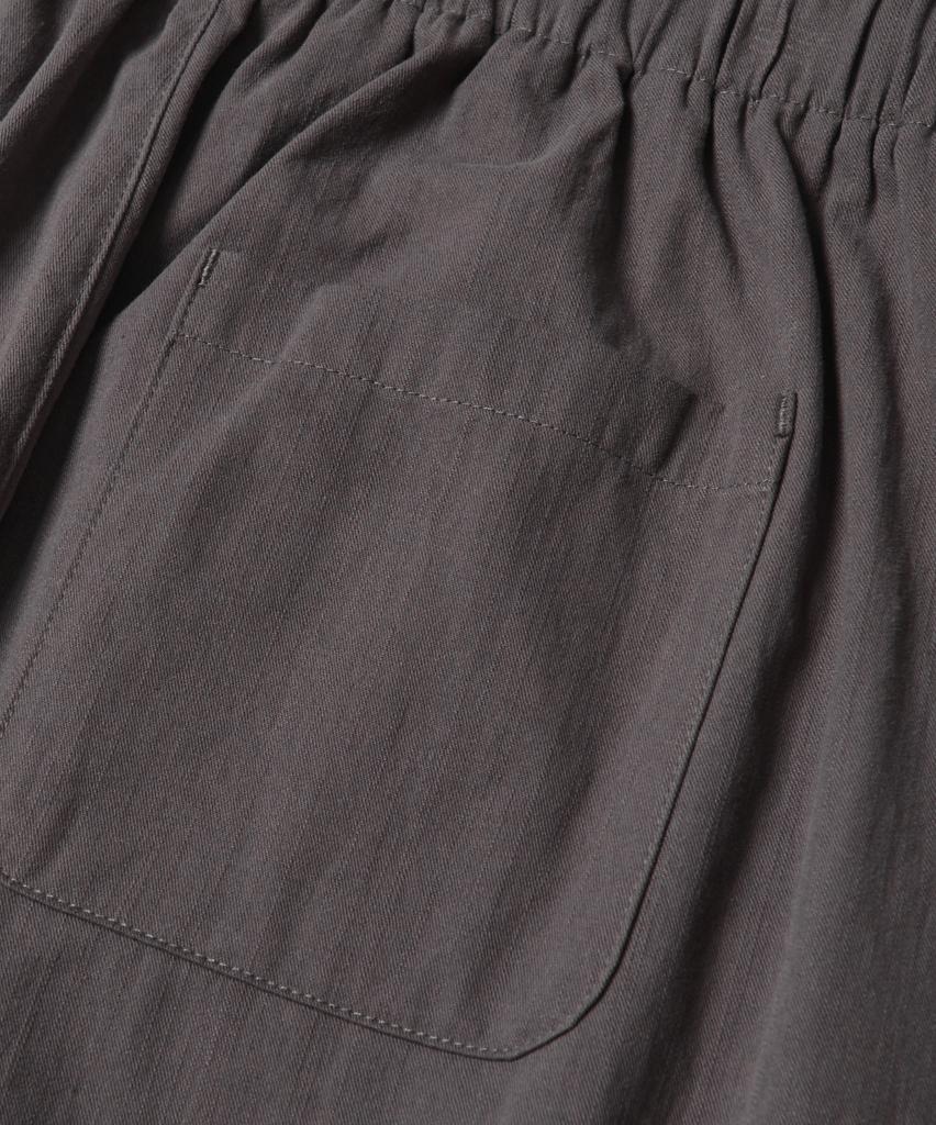 Yujen Double-Pleat Wide Cotton Elastic Waist Pants_Charcoal