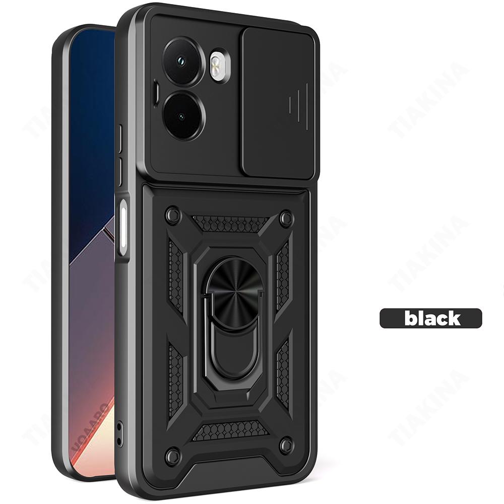 Slide Lens Armor Funda for Xiaomi POCO M7 4G Case for POCO M7 Plus 5G Case Magnetic Ring Stand Holder Cover Shockproof Capa