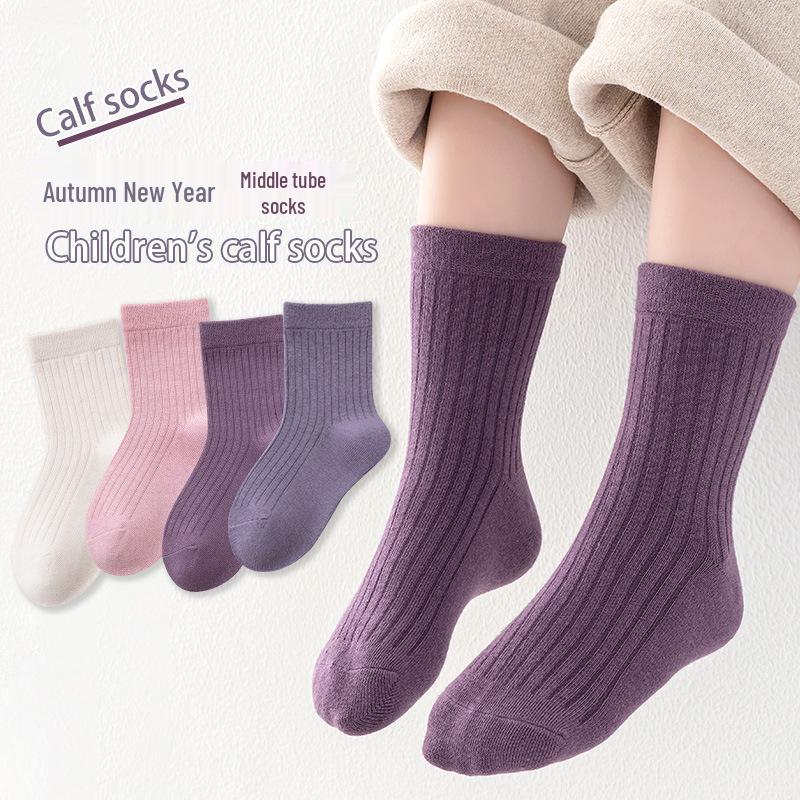 Mädchen-Baumwollsocken in mittlerer Wadenlänge - Einfarbig für Frühling, Herbst und Winter