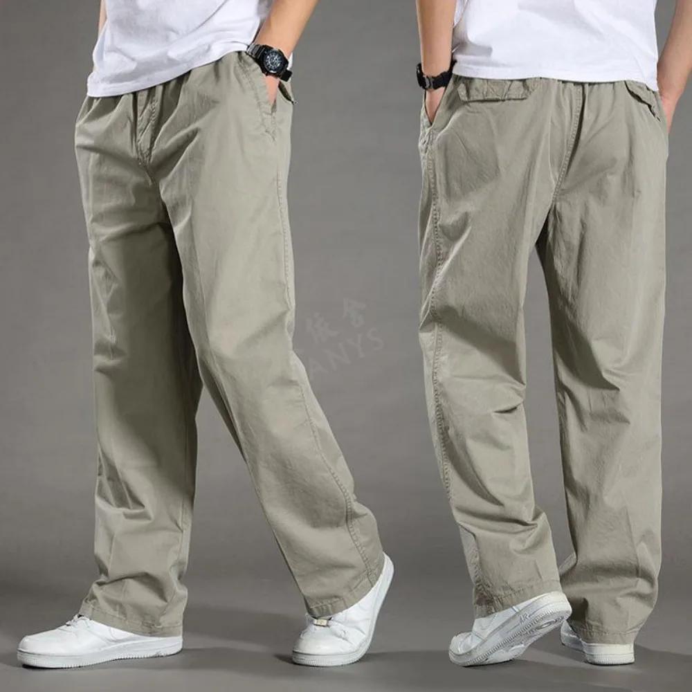 Spring Autumn Thin Men's Casual Pants Work Pants Large Size Loose Men's Long Cargo Pants Elastic Waist Lightweight