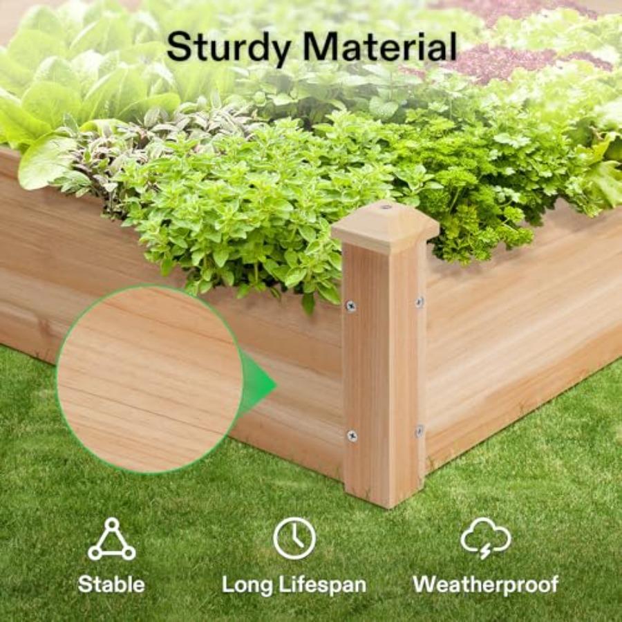 3-Tier 3-Grid Wooden Raised Garden Bed 42.5 X 34.5 X 15 Inches Outdoor Elevated Wood Planter Box with Screwdriver for Gardens P