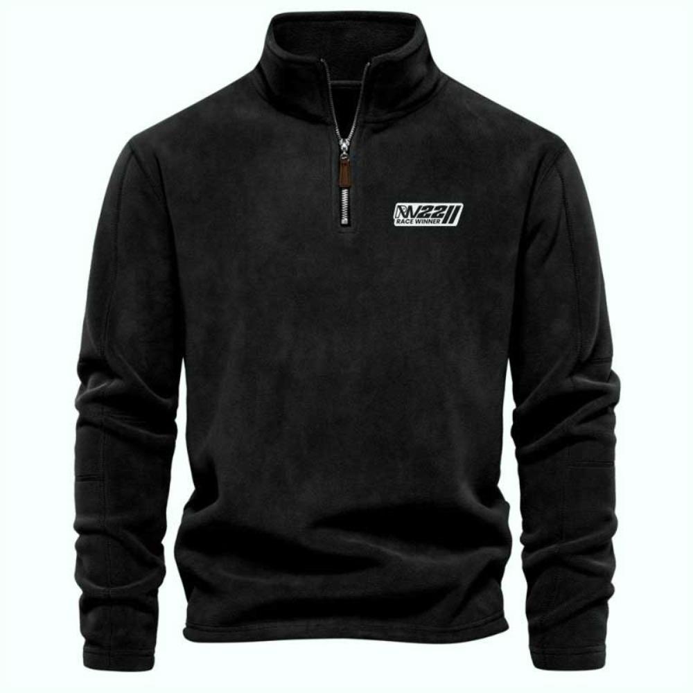 Men's Fleece Warm V-neck Zipper Sweatshirt Outdoor Sports Coats Pullover Men's Casual Outwear