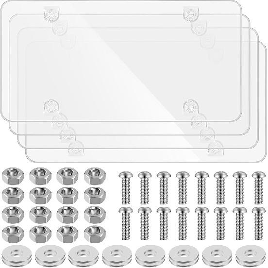 2 Pack Clear License Plate Covers Unbreakable License Plate Protector Clear Flat Cover Frame Shields With Screws