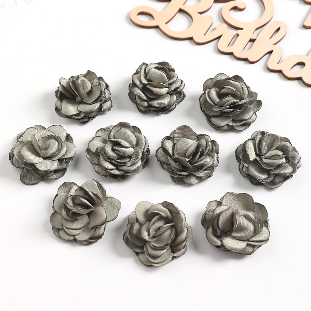 5/10Pcs Artificial Flowers 3.5cm Handmade Burned Edge Camellia Flowers For DIY Sewing Crafts Clothing Accessories Wedding Decors