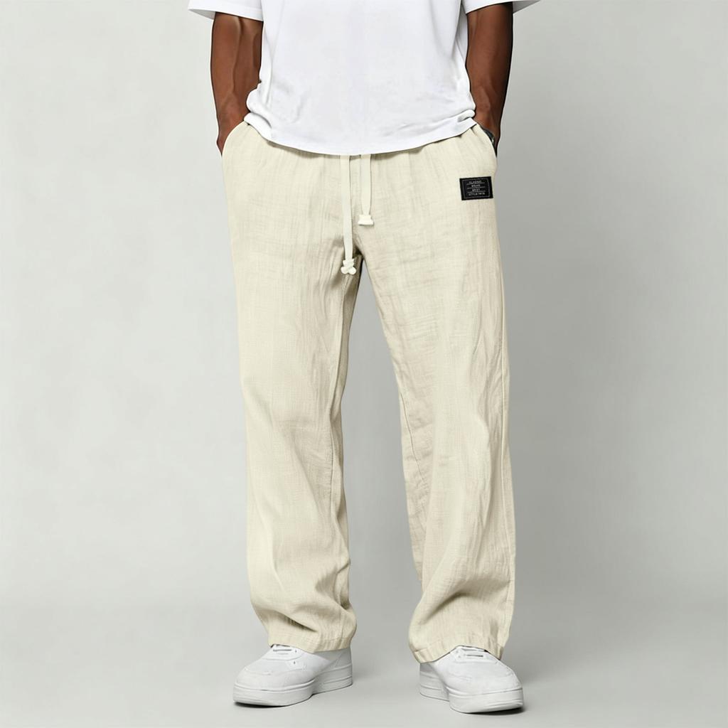 Men's Casual Cotton Linen Pants | Elastic Drawstring Waist Loose Fit Lightweight Summer Pants For Beach & Home Wear