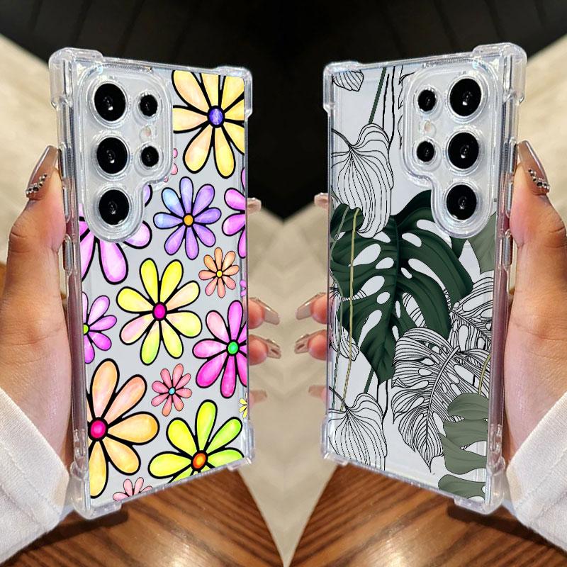 Beautiful Flowers Leaf Phone Case For Samsung Galaxy S25 FE S26 S24 S23 S22 S21 S20 Ultra S26 Plus S25FE Clear Shockproof Cover
