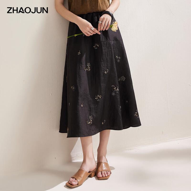 Zhaojun 2026 S/S Xiangyun Silk Embroidered A-line Skirt XL чёрный