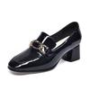 High Heels Women's Spring New Round Head Thick Heel Work Shoes Cow Patent Leather One Pedal Middle Heel Leather Shoes