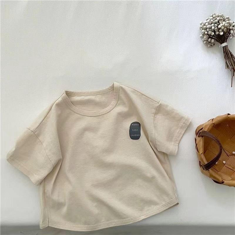 

Футболка с короткими рукавами из хлопка для мальчиков, летняя одежда, детский универсальный повседневный топ с принтом 150 абрикосовый