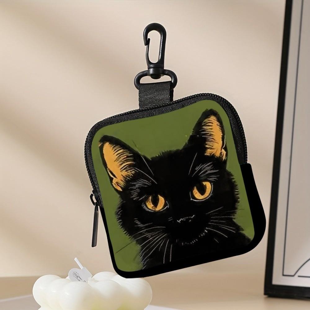 

Trendy Mini Cat Coin Purse Water-resistant Lightweight Zipper Storage Bag PVC Portable Wallet Friends Gift зелёный
