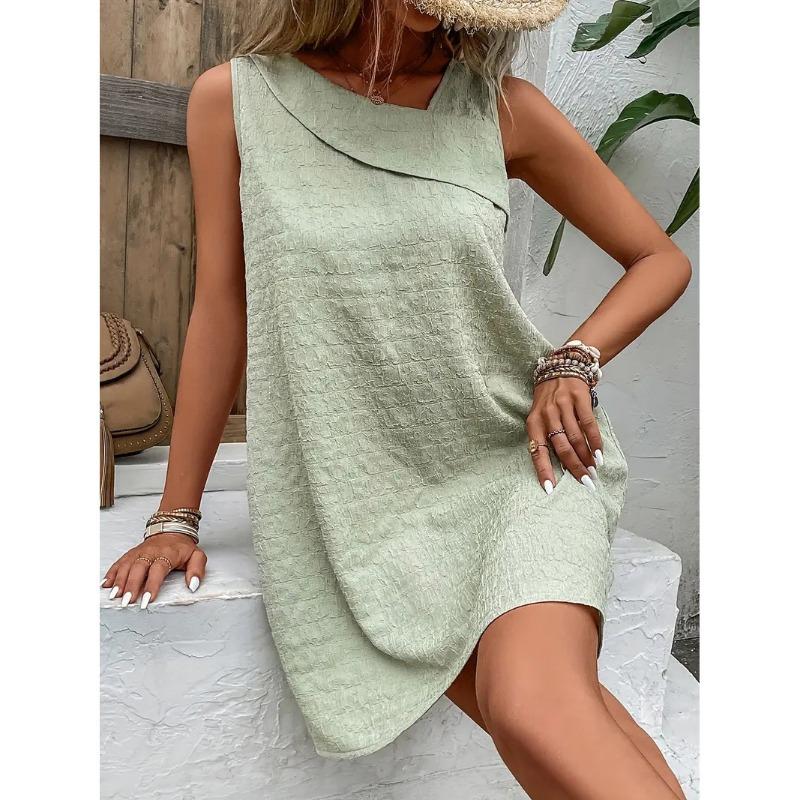 Summer Slim Fit Slash Neck Sleeveless Dress Women A Line Elegant Casual Short Dress Woman Fashion Loose Simple Beach Lady Dresses 24257