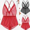 Women Lace Trim V-Neck Backless Cross Strap Bodysuit Jumpsuit Lingerie Pajamas
