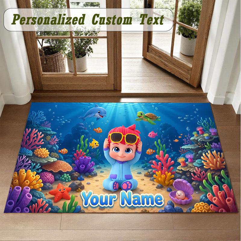 Crystal Velvet Square Rug Custom NameBaby Shark Pattern Non Slip Home Floor Decor Rug