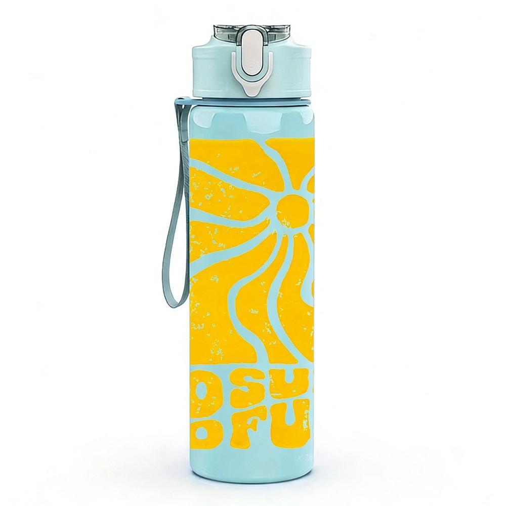 1PC No Fun No Sun Retro Sun Summer Lettering 750ml Color Plastic Sports Water Bottle Leakproof Flip Straw Lid Suitable for Sports Office Home Use