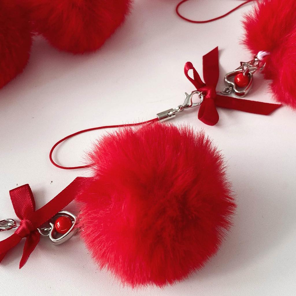 Bowknot Plush Keychain Pendant Multicolor Furry Ball Key Chains Fashionable Keyring Ornament for Phones Car Keys Bags