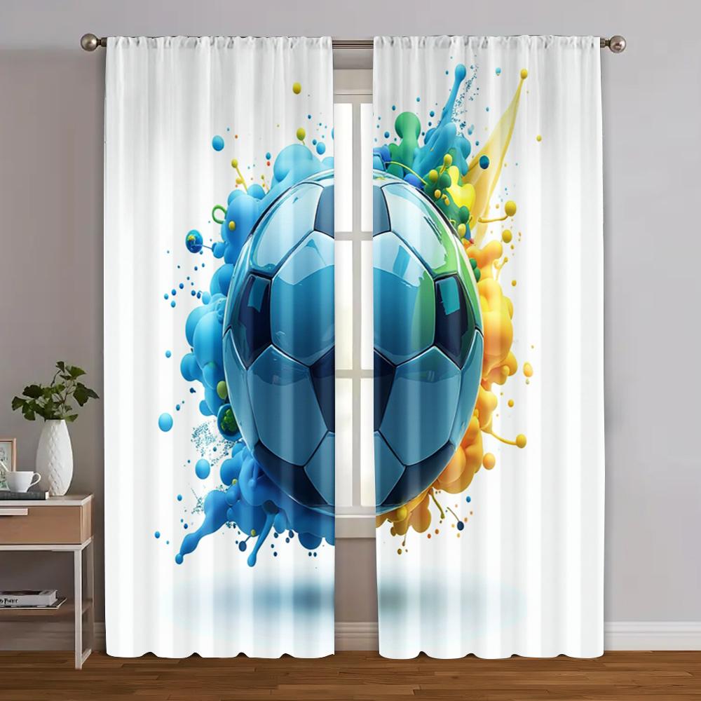 2Pcs, Curtain Set Football Club Fabric (Without Rod) Outdoor Decorations Ldeal For Bedroom & Living Room, Semi-Sheer Polyester