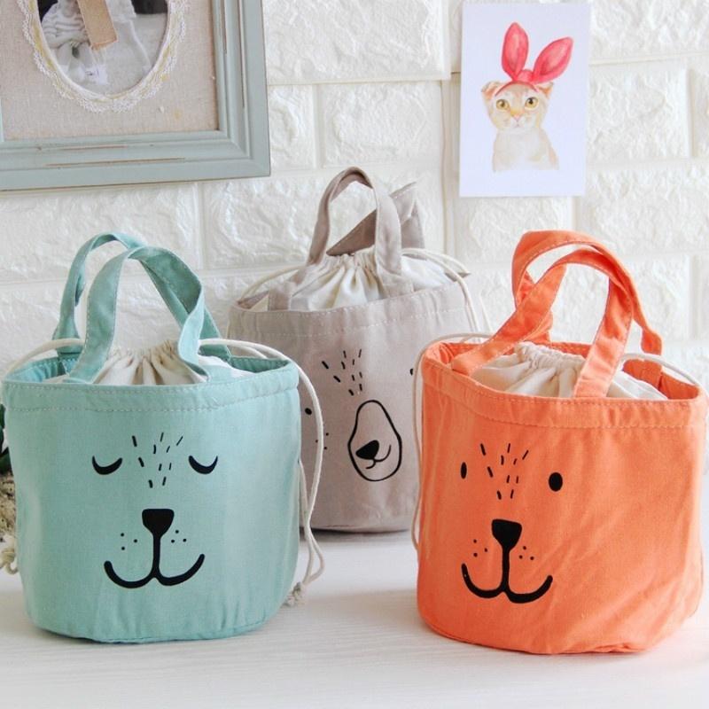 2018 cloth expression insulated lunch box bag ice packs Nordic style cotton cooler bag cartoon porta