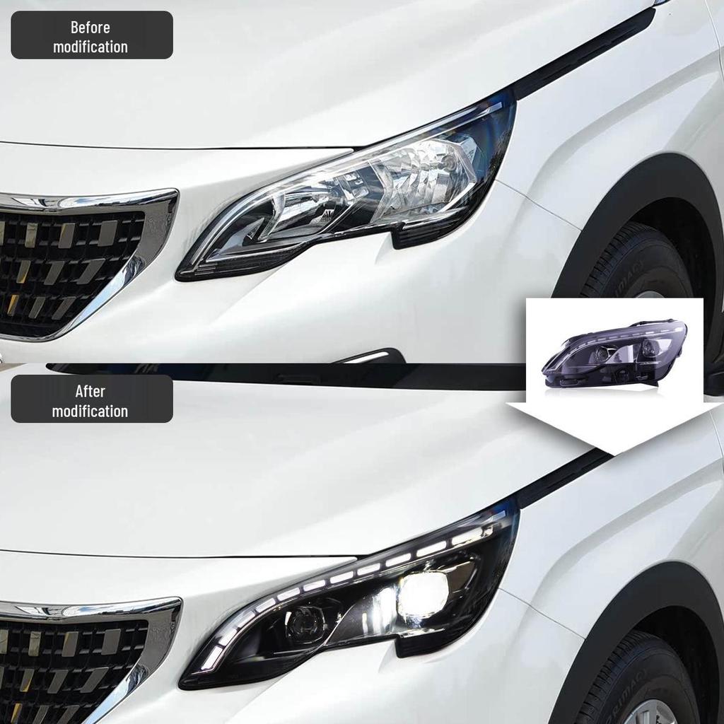 LED Headlight Assembly: Flowing Turn Signals & Daytime Running Lights for 2016-2019 Peugeot 4008/5008
