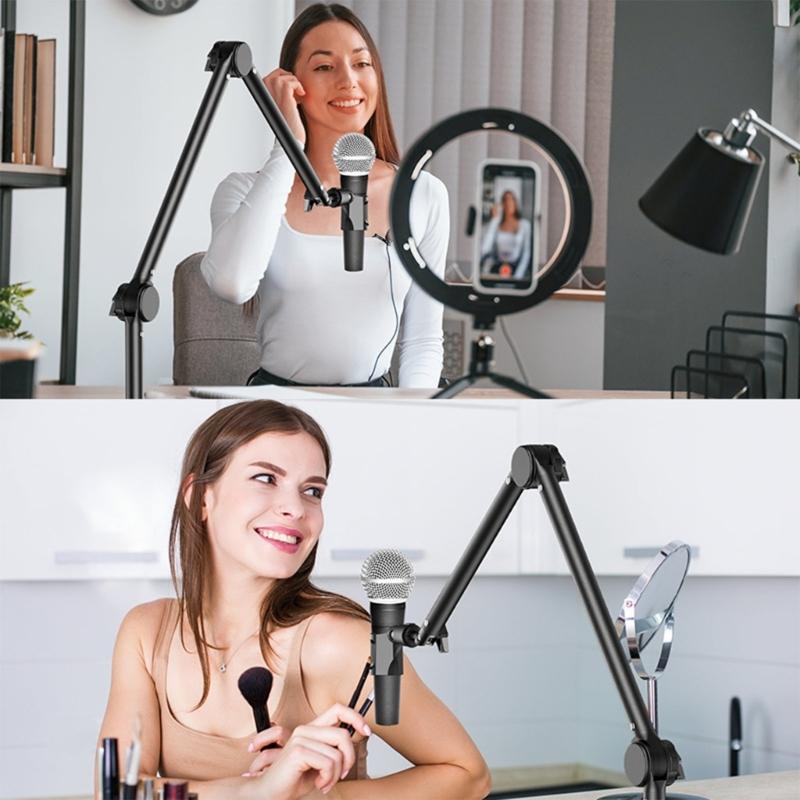 Microphone Arm Stand 360°Adjustable Springless Microphone Suspension Scissor Boom Arm Stand for Stable Recording