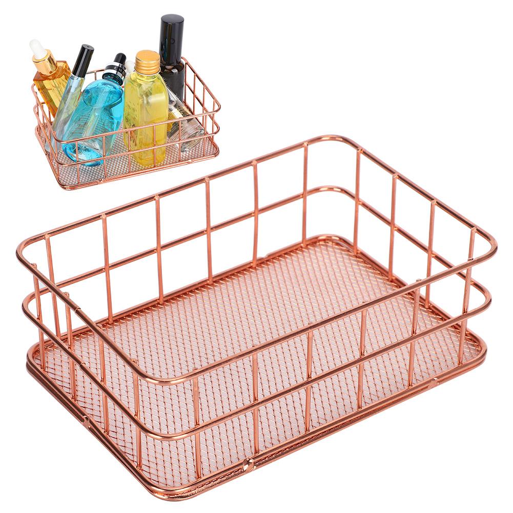 Desktop Storage Basket Rose Gold Metal Grid Fruit Clothing Table Organizing Storaging