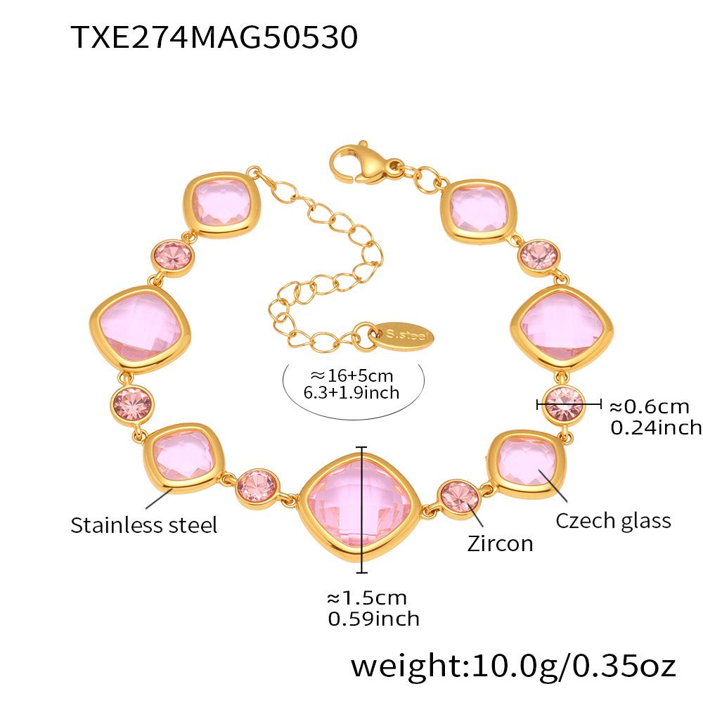 High Shine Faceted Czech Glass Beads Bracelet Multi Faceted Transparent Gem Cut Stainless Steel Bangle for Women Tarnish Free