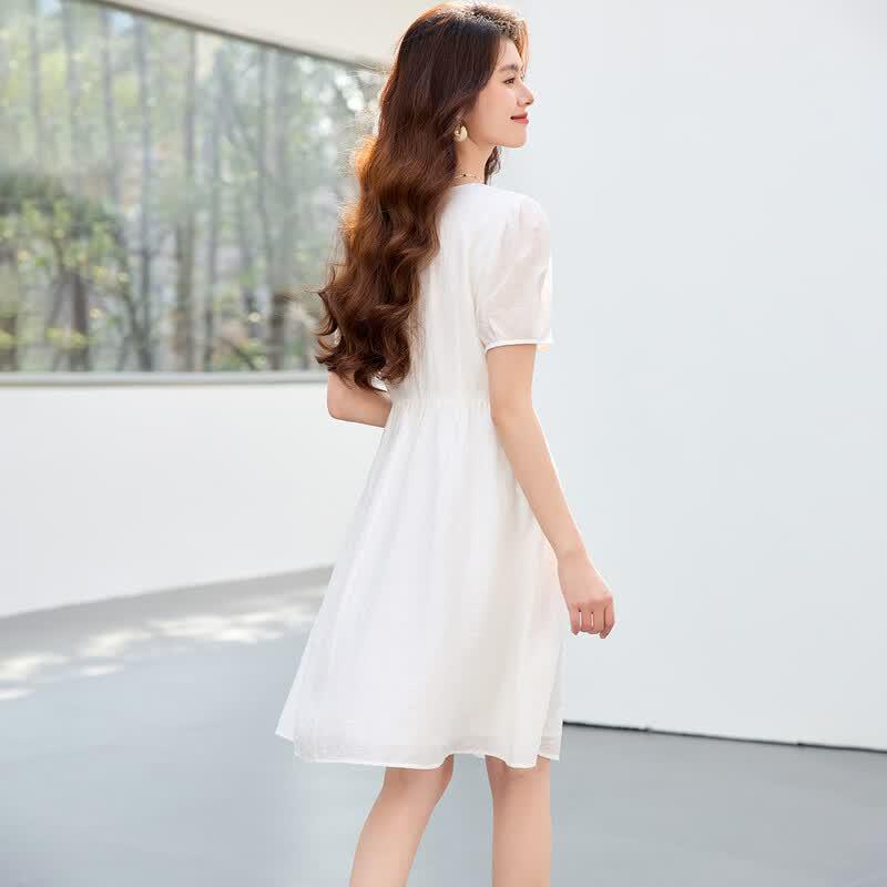 Sanpowa Women's V-Neck Midi Dress with Fitted Waist