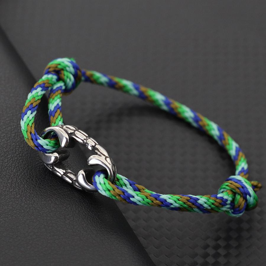 Handmade Ethnic String Bracelet For Men Sliding Adjustable Nautical Wrap Braslet With Stainless Steel Outdoor Cycling Braclet