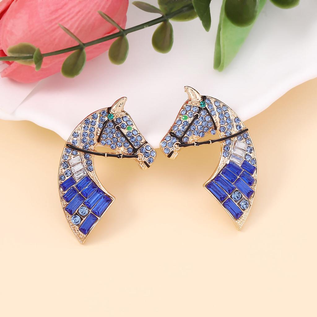 European and American innovative animal horse head rhinestone stud earrings creative alloy light luxury versatile personality exaggerated temperament