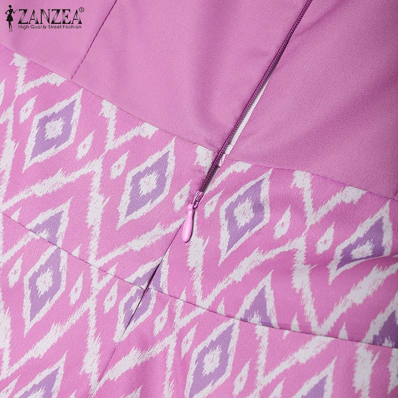 ZANZEA Women Casual Round Neck Summer Short Sleeve Print Dress