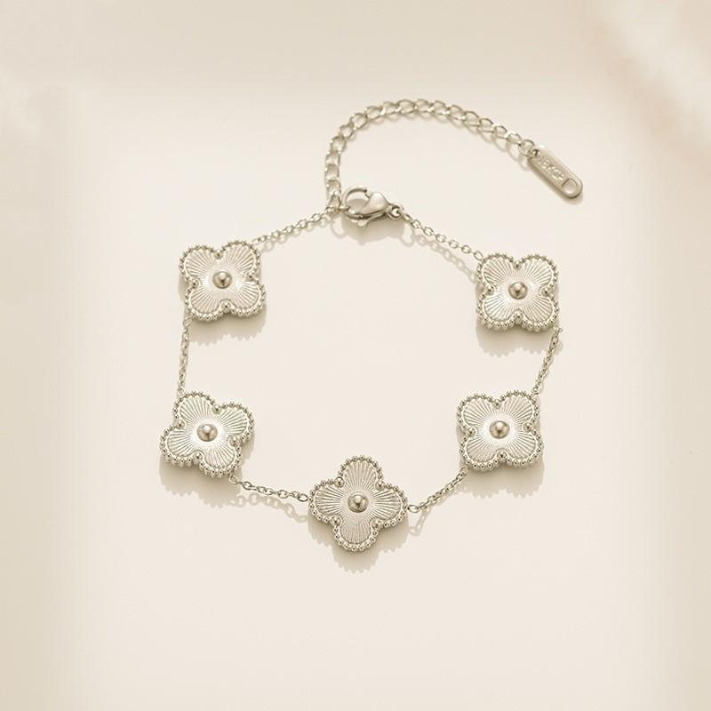 

Классический 13-миллиметровый двусторонний браслет-клевер из нержавеющей стали стального цвета, модное и роскошное женское универсальное украшение