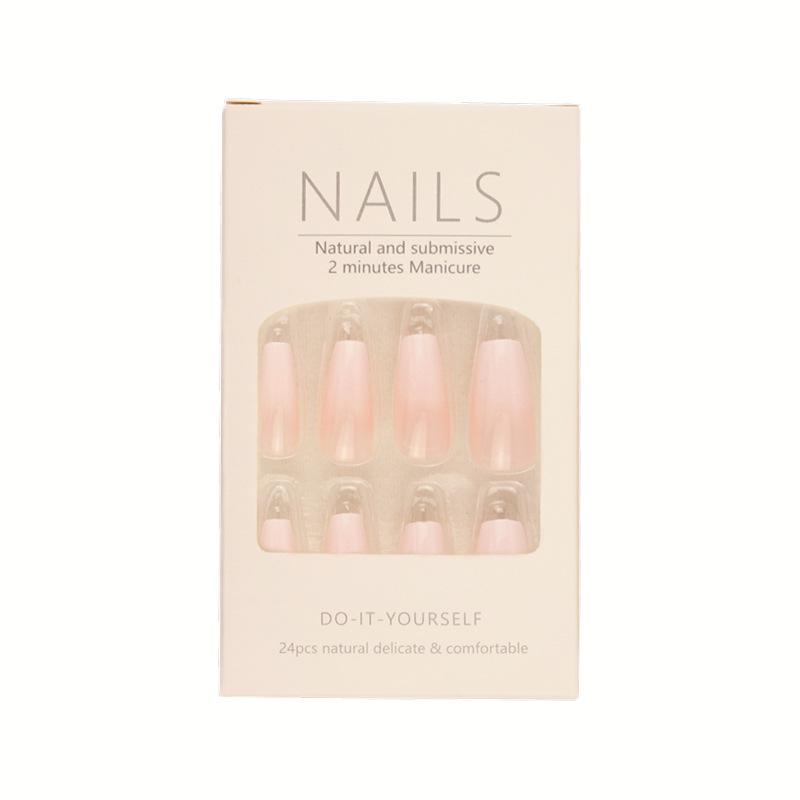 European & American Style Milky White Gradient Press-On Nails - Long False Nail Tips for Manicures