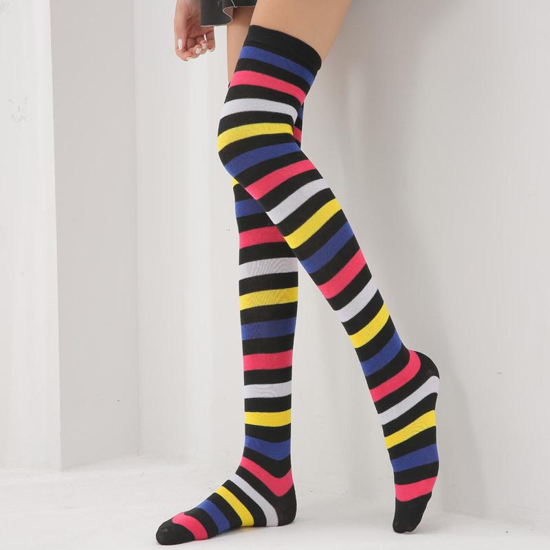 Women Rainbow Striped Socks Cotton Long Knee Thigh High for Girls Stockings Women Rainbow Striped Socks Cotton Long Knee Thigh High for Girls Stockings