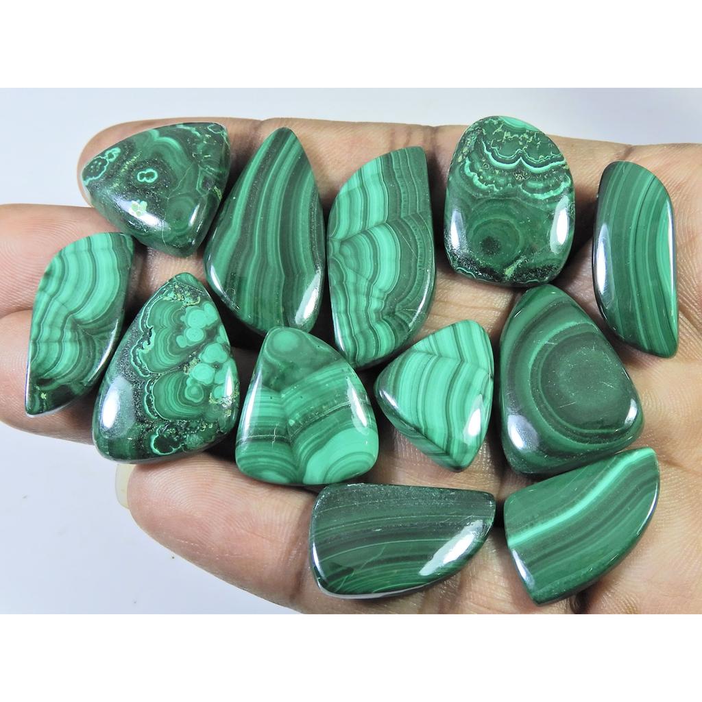 12Pcs Natural Green Malachite Fancy Cabochon Loose Gemstone 275Cts. Lot C-467