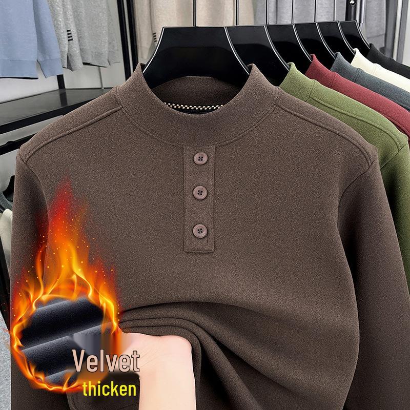 Winter 2025 Herren Plus Samt Verdicktes Sweatshirt - Halbhoher Kragen, Rundhals, Lässige Warme Basisschicht.