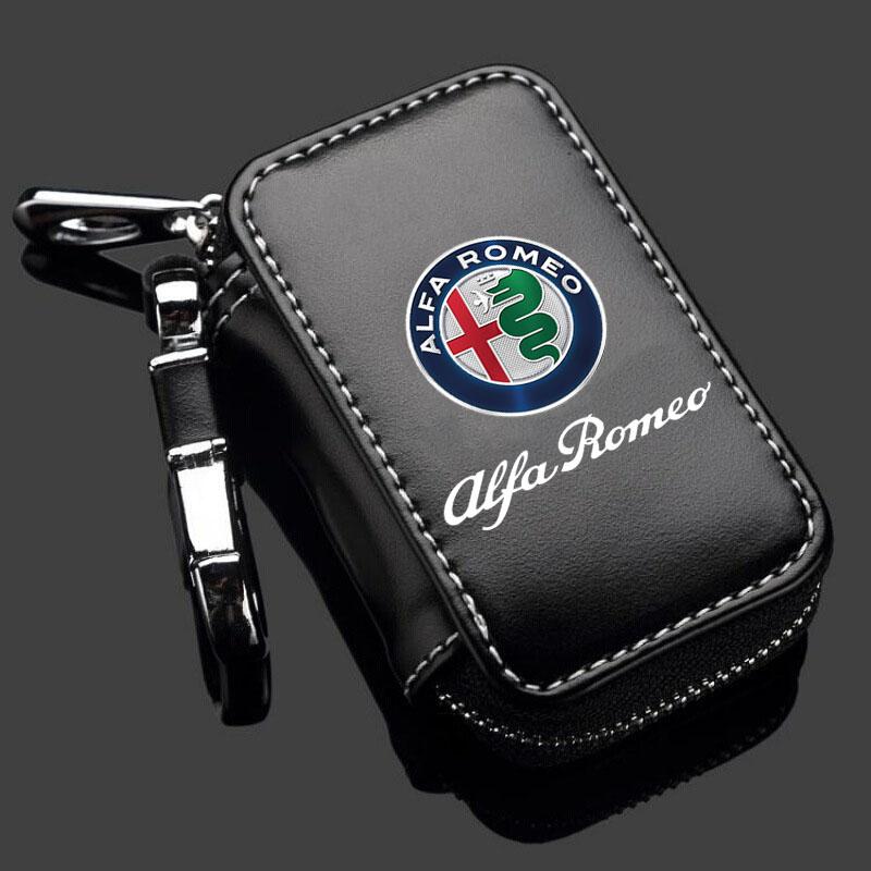 Car Key Bag Zipper Case PU Leather Anti-Theft Key Fob Pouch For Alfa Romeo giulia stelvio giulietta 159 147 156 166 Accessories