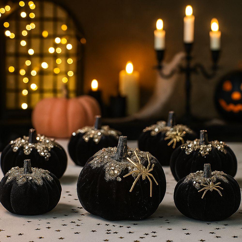 Flannel Halloween Pumpkin Decorations Handmade with Spider Pumpkin Figurine Rustic Harvest Pumpkin Ornament Table Decor