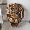 Retro Bronze Home Wall Ornament Lion Sculpture, Resin Decorative Art, 3D Animal Head Metallic Brass Style Art Figurine, Hollow Hanging Pendant
