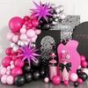 Black Pink Rose Red Balloon Wreath Set Exploding Star Aluminum Film Balloon Girl Birthday Bachelorette Party Decoration