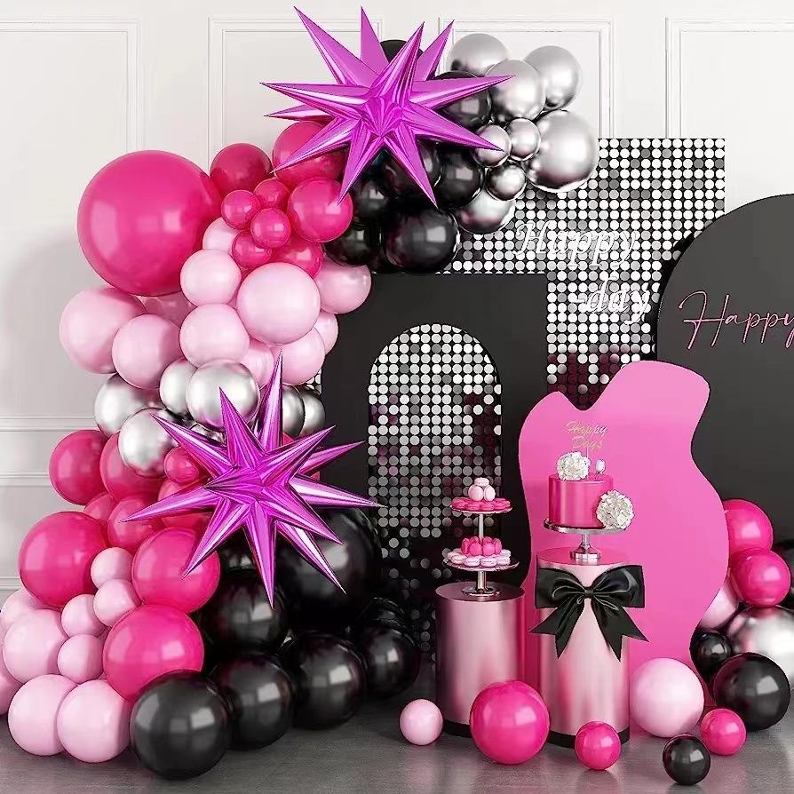 

Black Pink Rose Red Balloon Wreath Set Exploding Star Aluminum Film Balloon Girl Birthday Bachelorette Party Decoration Set as shown
