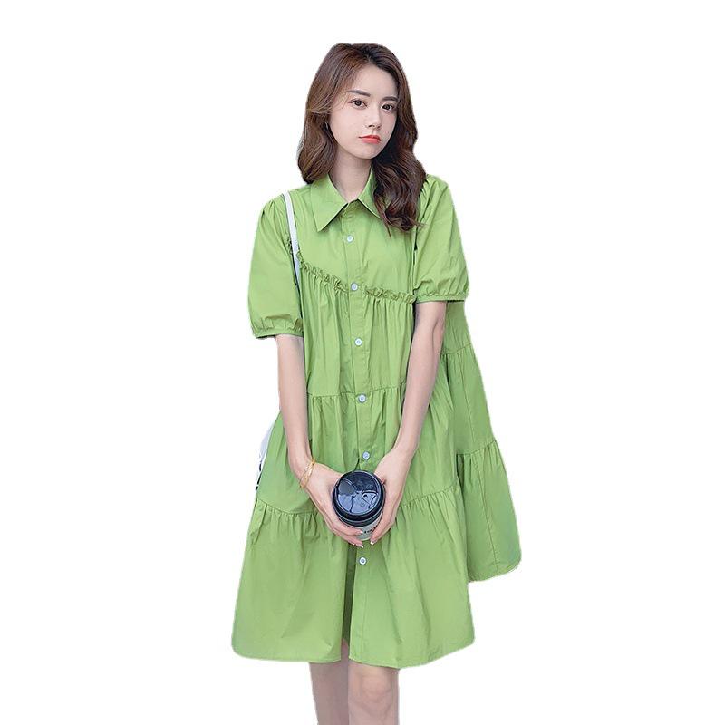 Sweet Summer Puff Sleeve Dress - Avocado Green Baby Doll Skirt