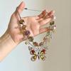 Vintage Colorful Butterfly Beaded Necklace for Women Maillard Crystal Choker Light Luxury