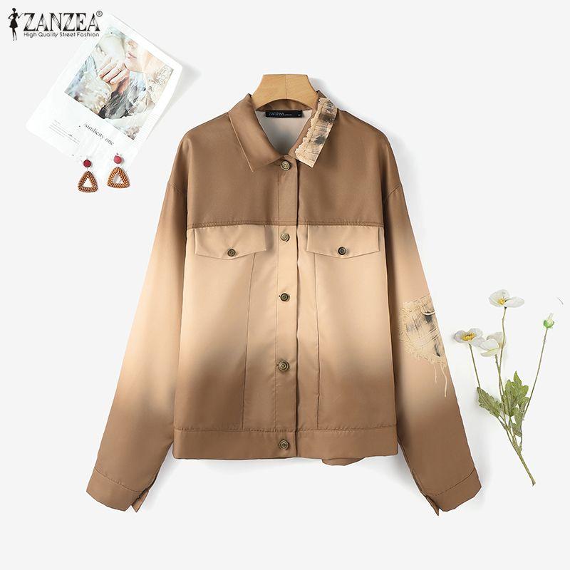 ZANZEA Women Casual Turn Down Collar Loose Long Sleeve Blouse